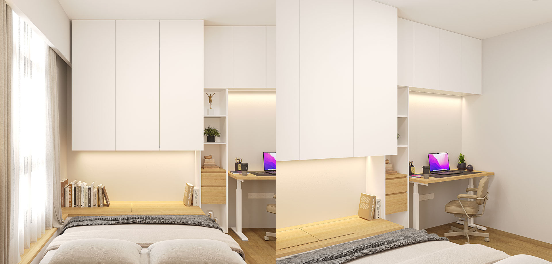 Space-Smart Integrated Bedroom Suite with Sunken Bedframe