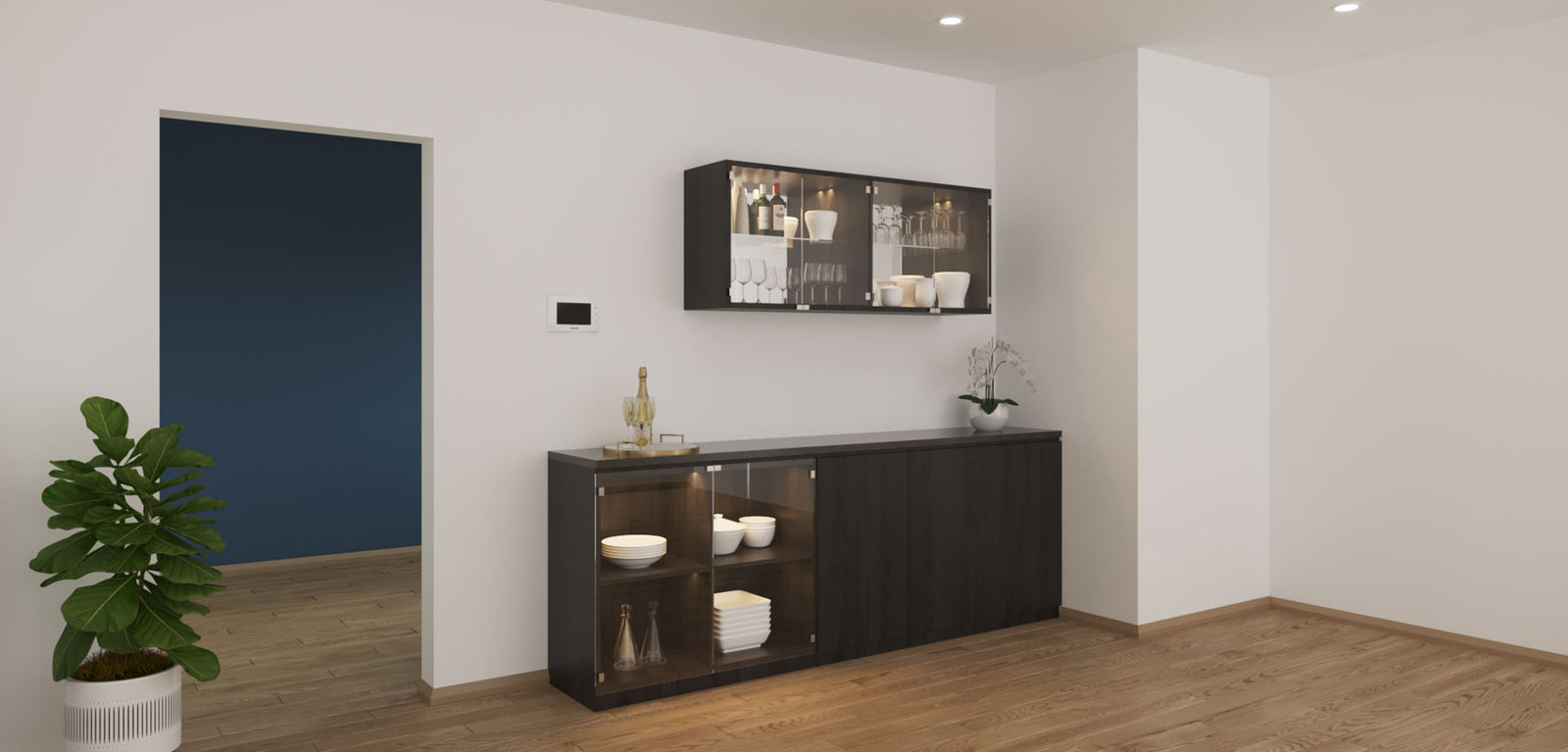 Built-In Bar & Display Unit – Black Open Pore Oak Veneer