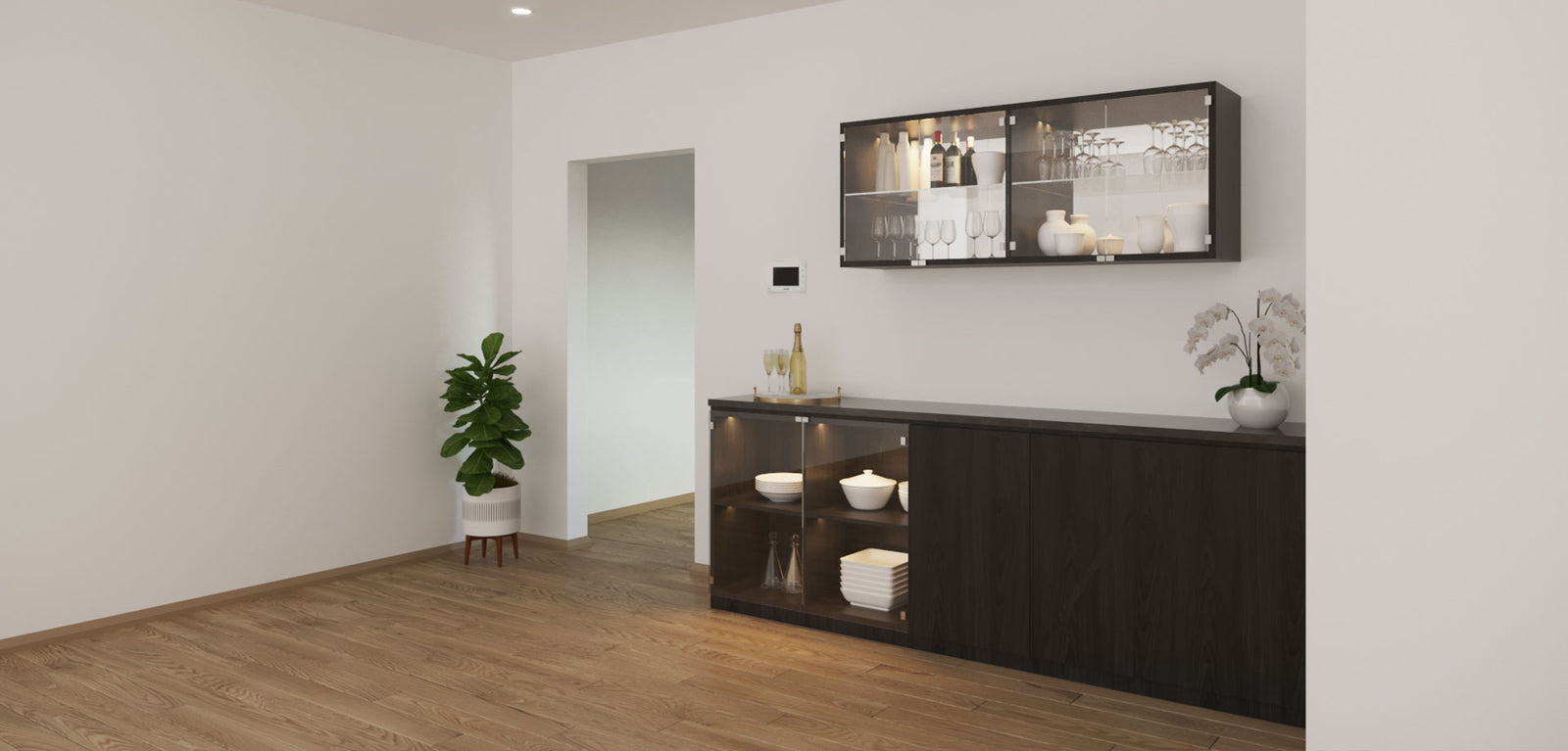 Built-In Bar & Display Unit – Black Open Pore Oak Veneer