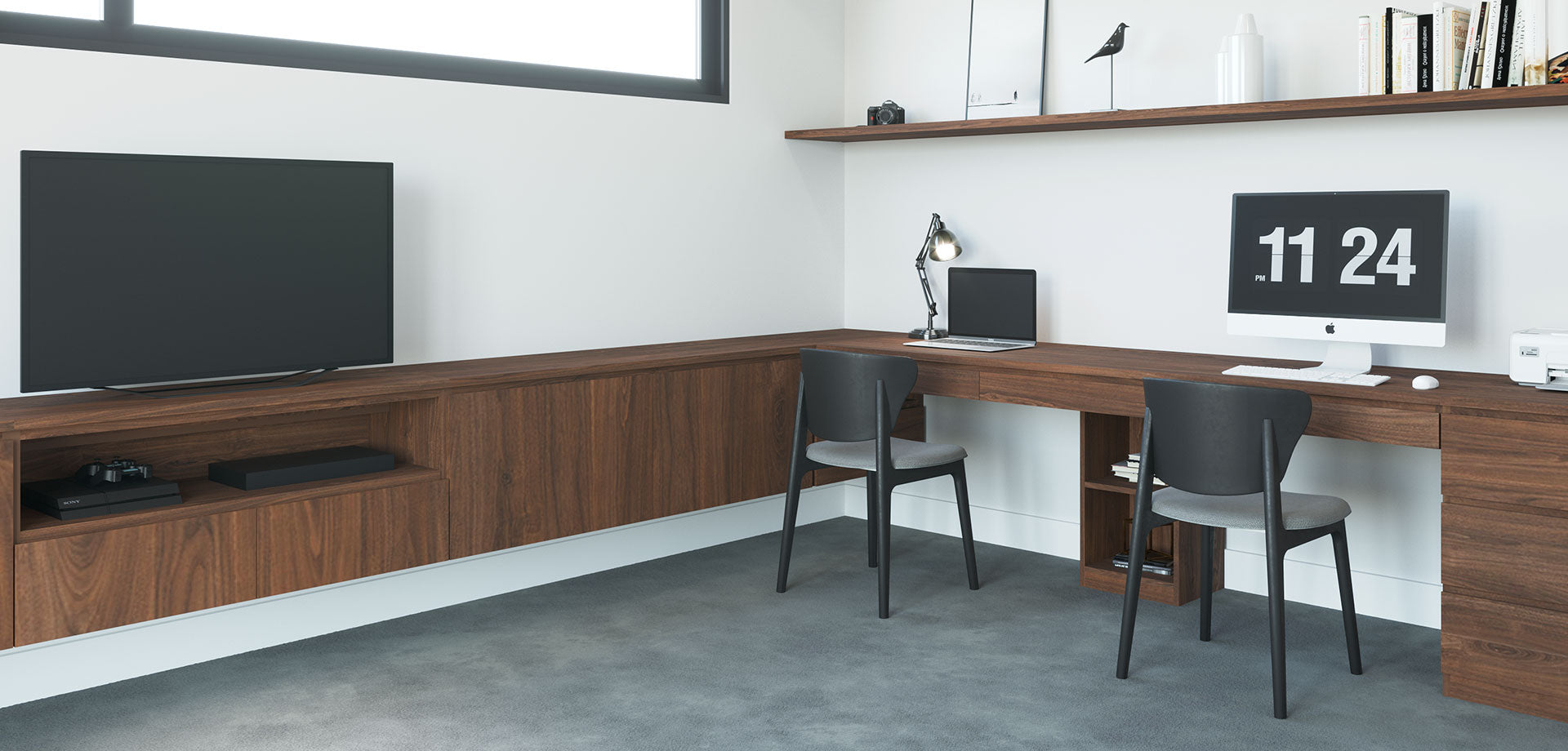 Bespoke Home Office & Media Room Walnut Joinery