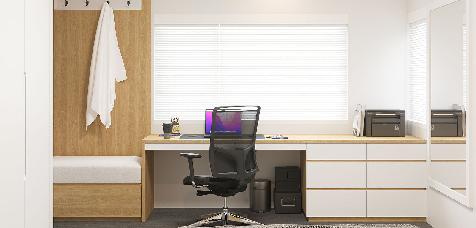 Full-Room Bedroom Suite with Integrated Wardrobe & Study