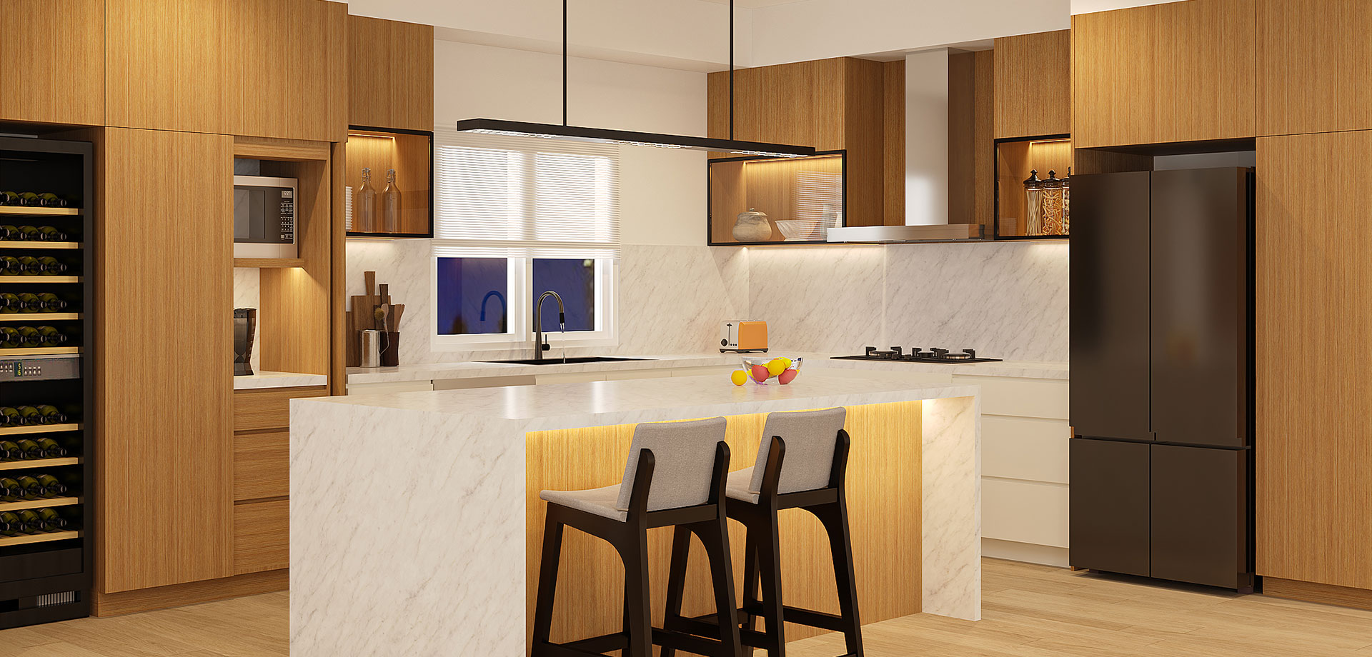 Refined Open-Plan Kitchen with Concealed Utility Zones
