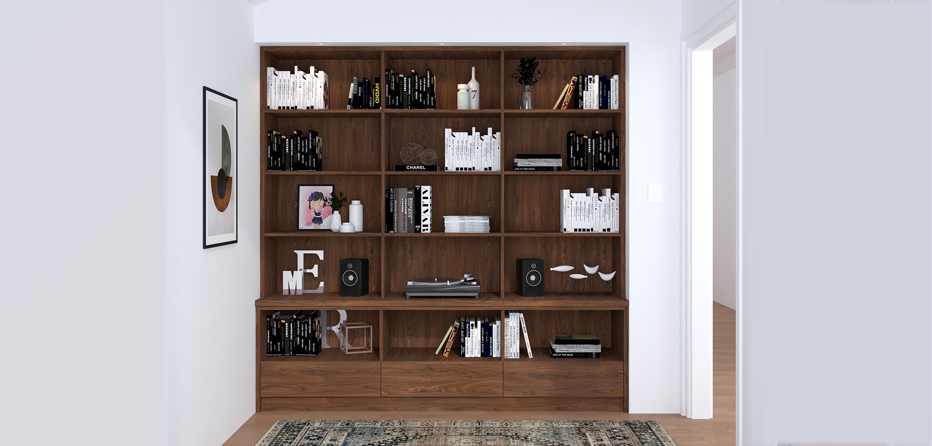 Built-In Record Shelves and Bookcase