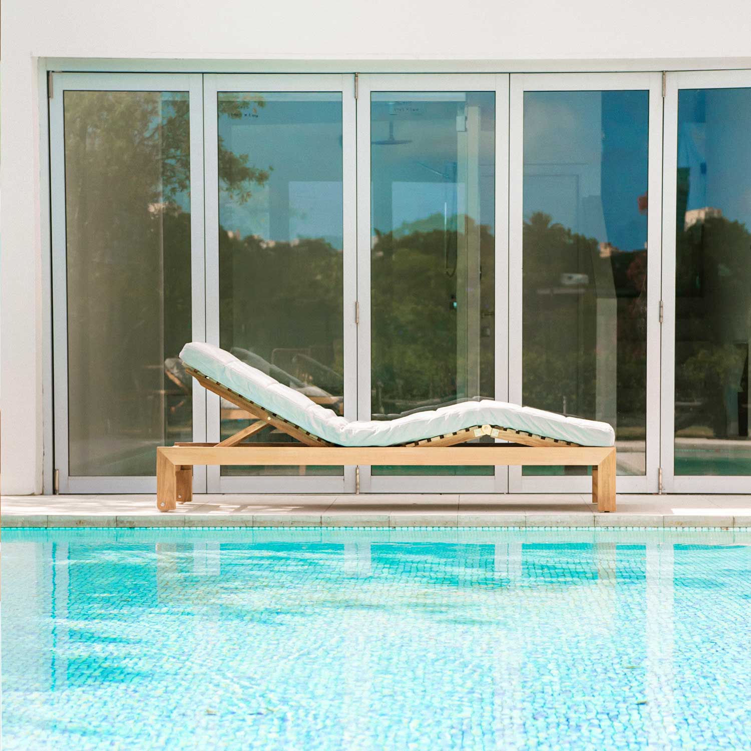 Azure Teak Sunlounger - Sunbrella Granite Grey