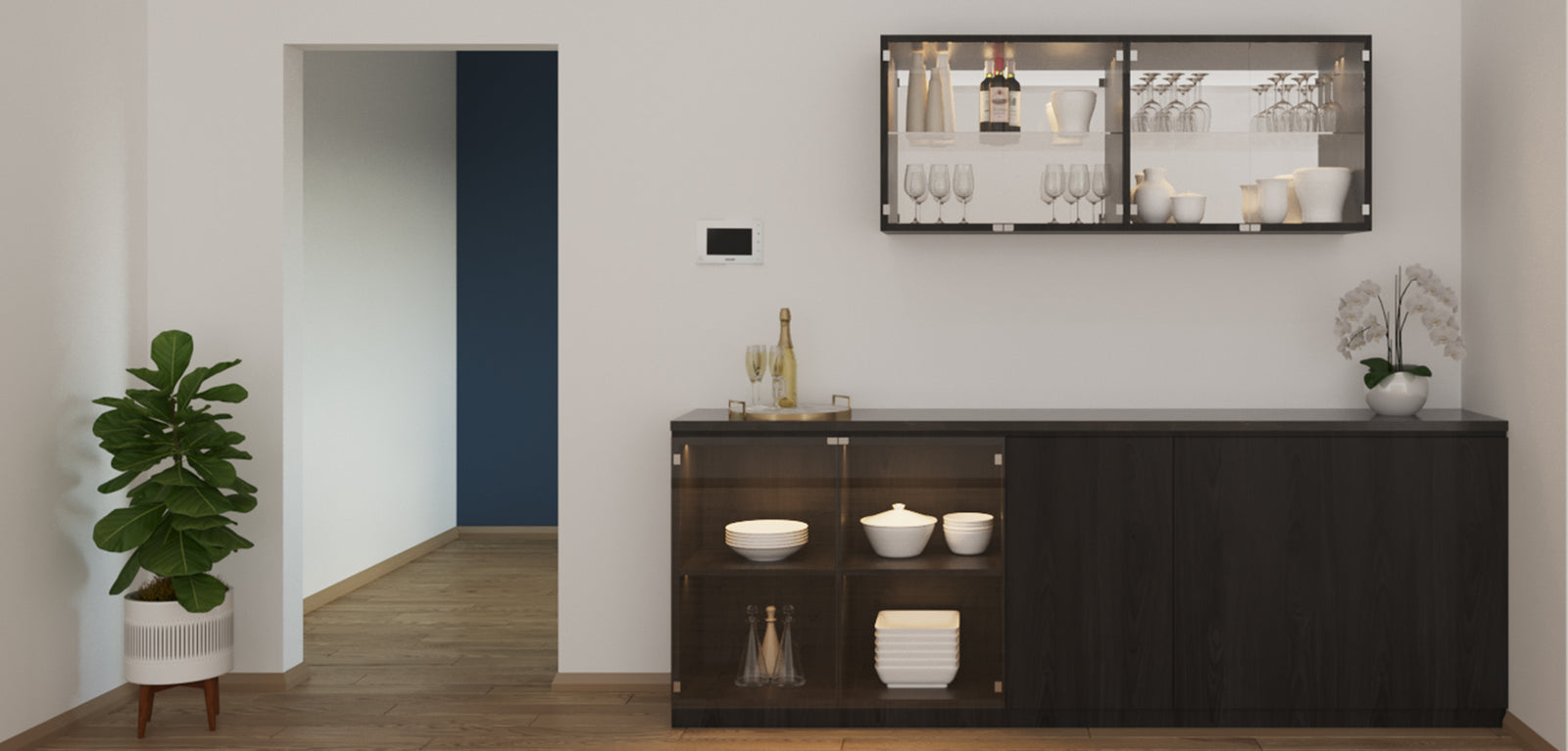 Sophisticated Bar Display: Kitchen Integration Solution