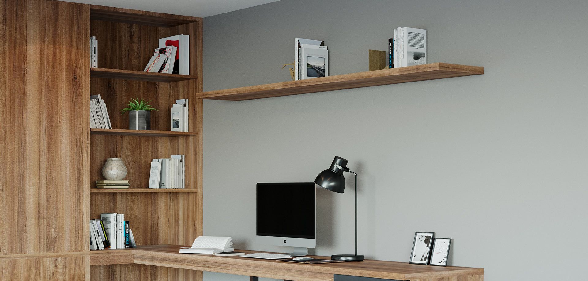 Sleek Study Suite: From Shelving to Guitar Hideaway