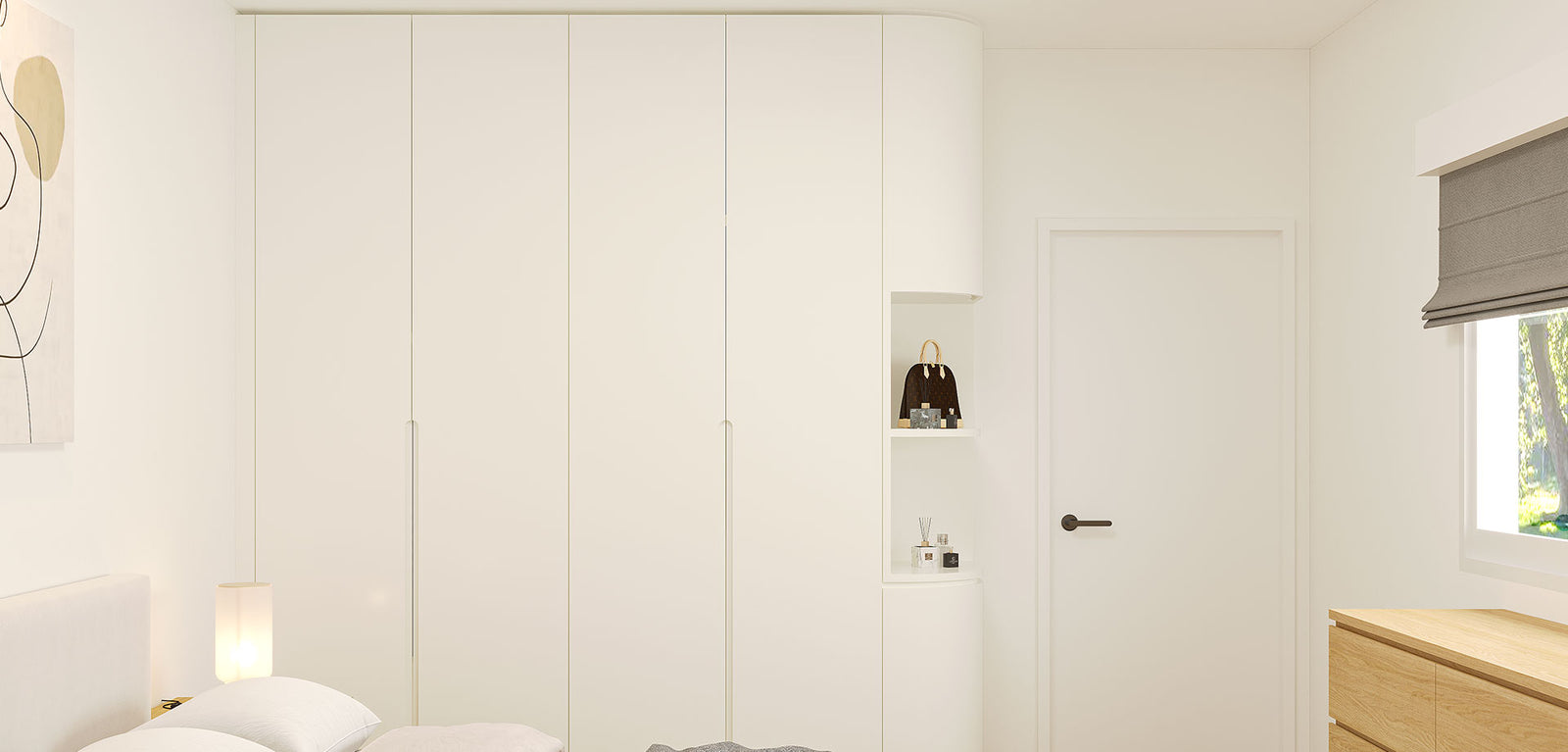 Hinged Door Wardrobe with Rounded Corner Display Cabinetry