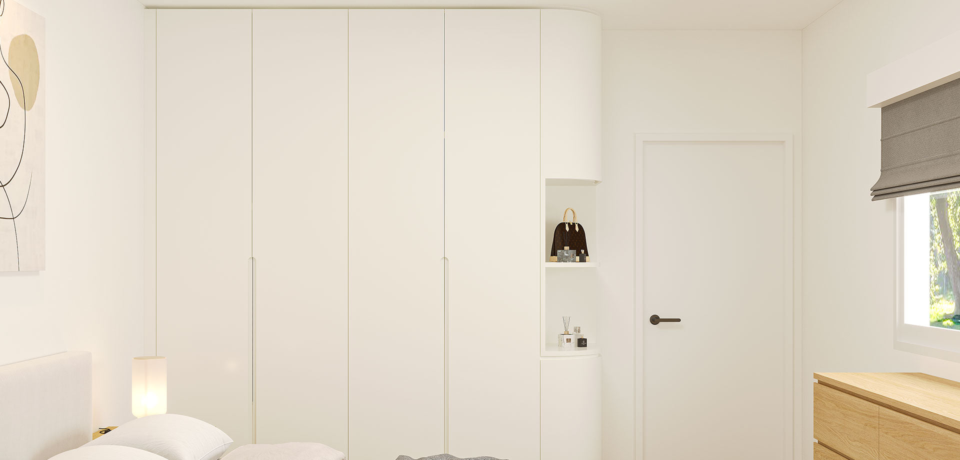 Hinged Door Wardrobe with Rounded Corner Display Cabinetry