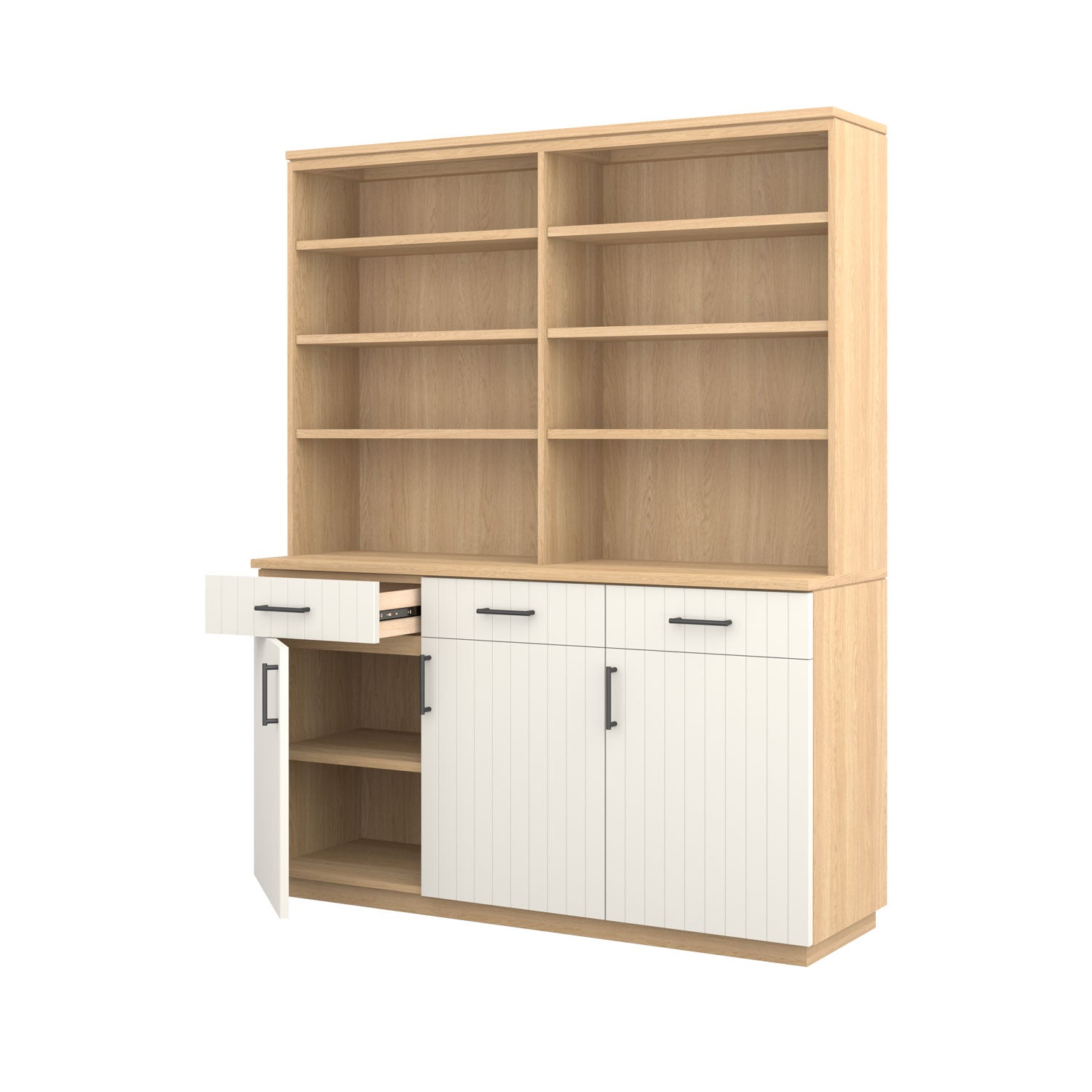 Booker 3 Door Buffet Bookcase 160 - Oak/White / Solid Oak