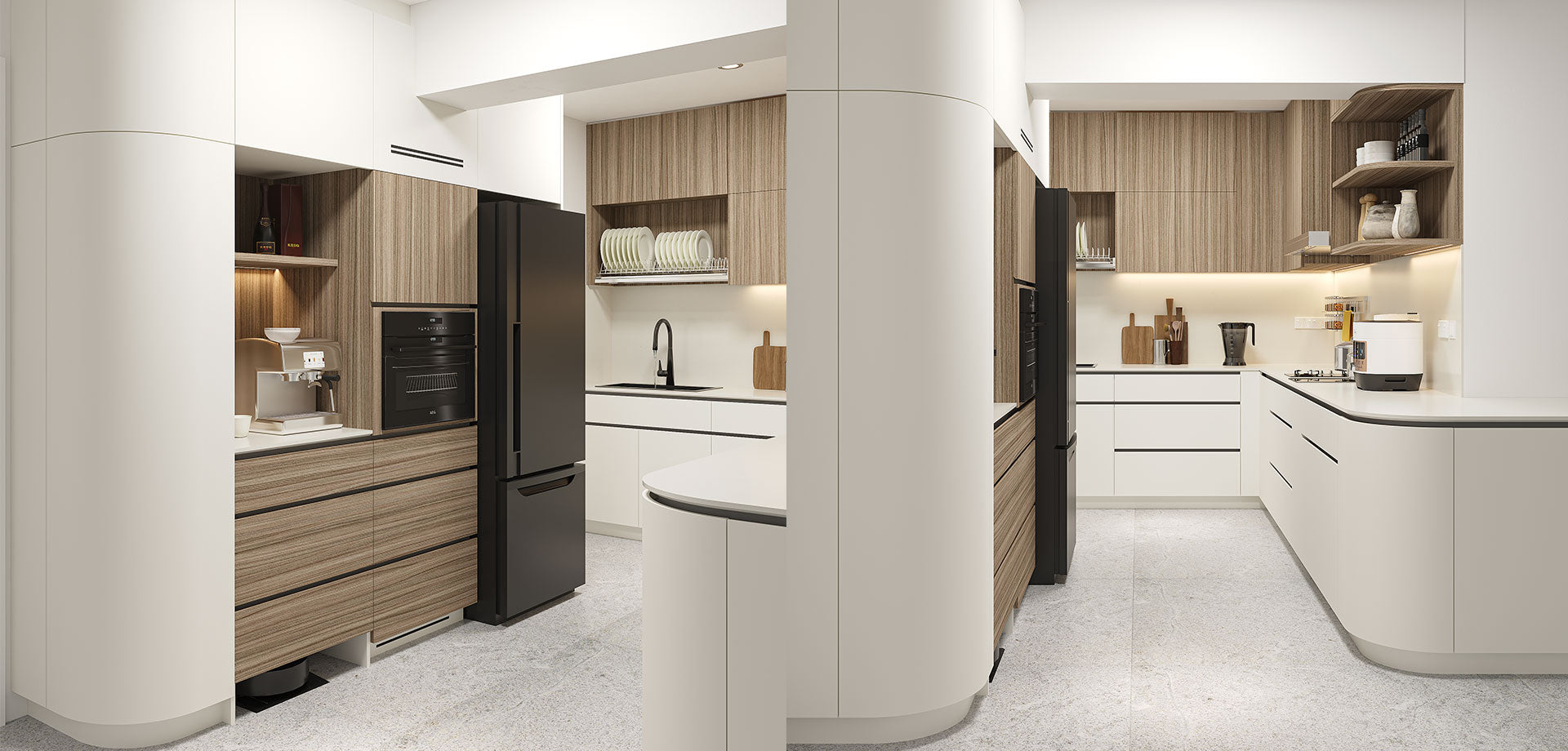 Fluid Kitchen Design with Integrated Storage