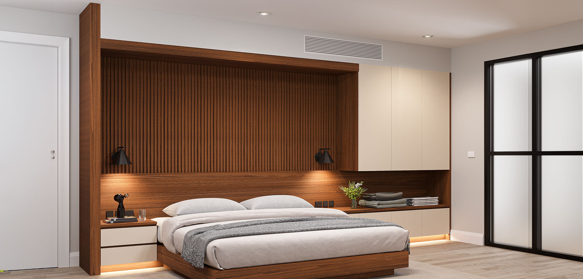 Walnut Bedroom Wall Unit
