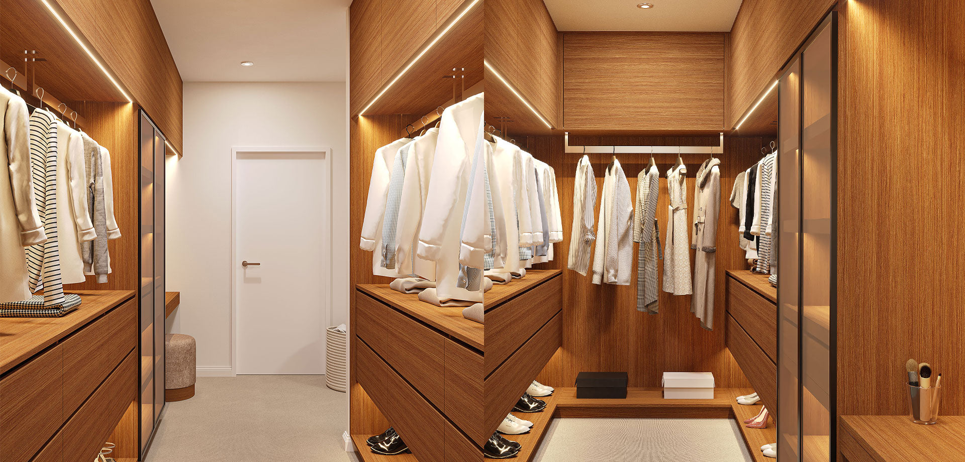 Luxury Walnut Walk-In Robe with Integrated LED Lighting