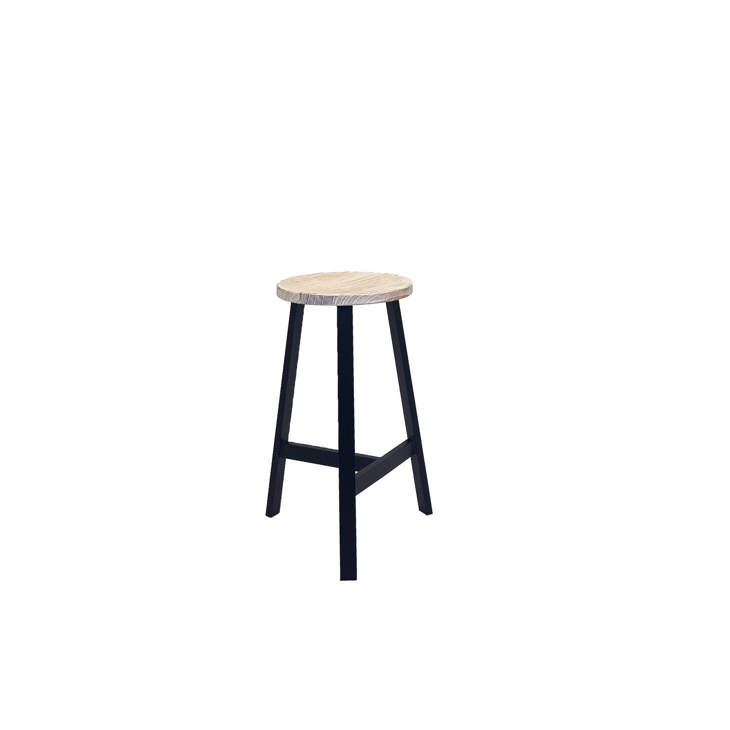 Oto Alu Bar Stool Black - Timber Seat - White Wash Rustic