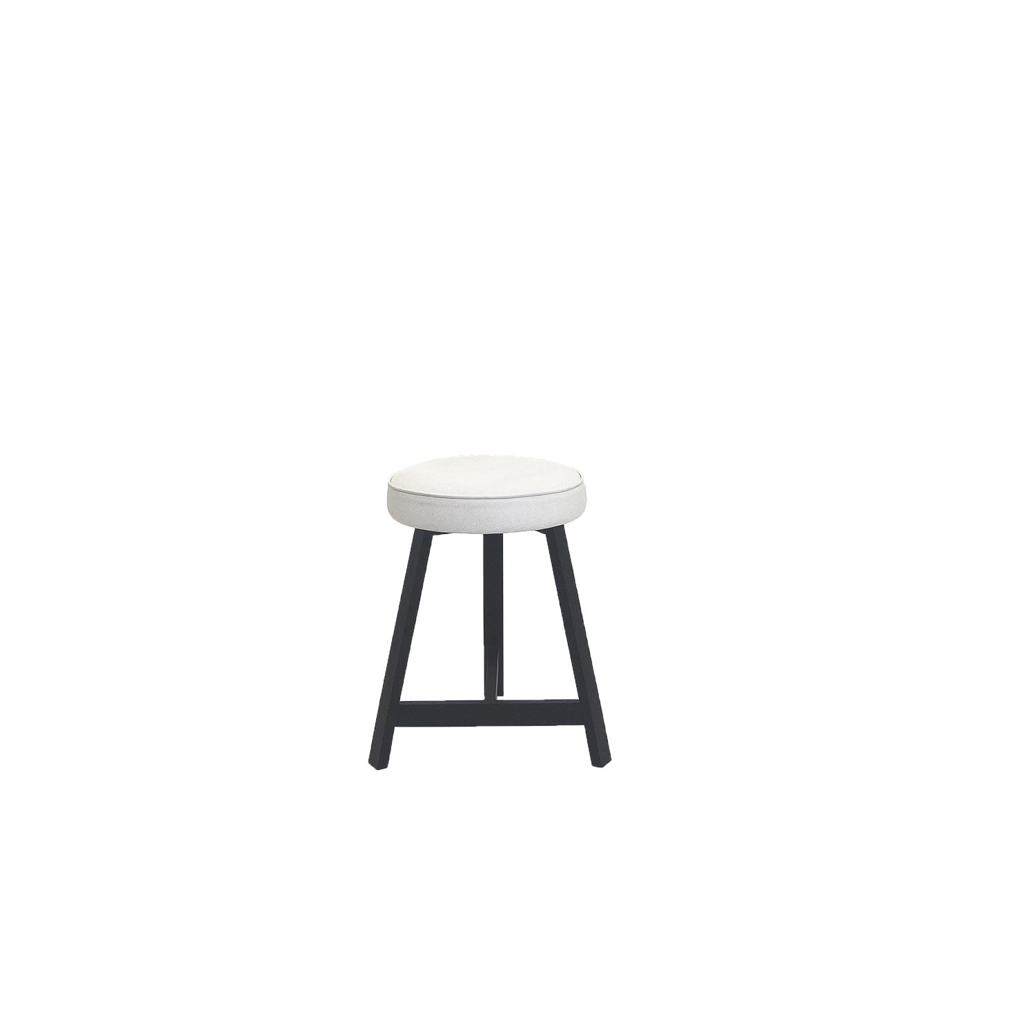 Oto Alu Dining Stool - Upholstered Seat - Black / Faux Leather White
