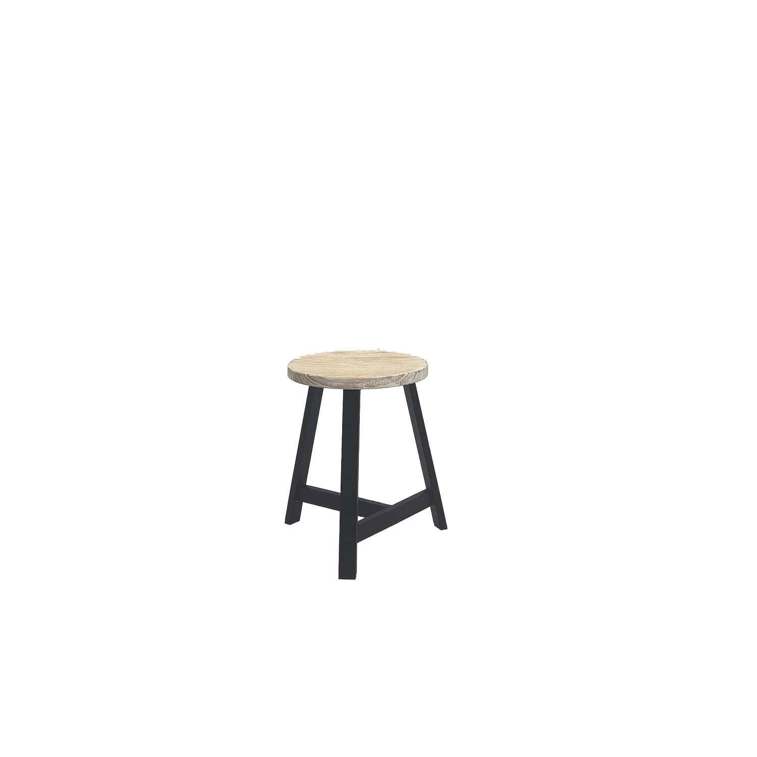 Oto Alu Dining Stool - Timber Seat - Black / White Wash Rustic