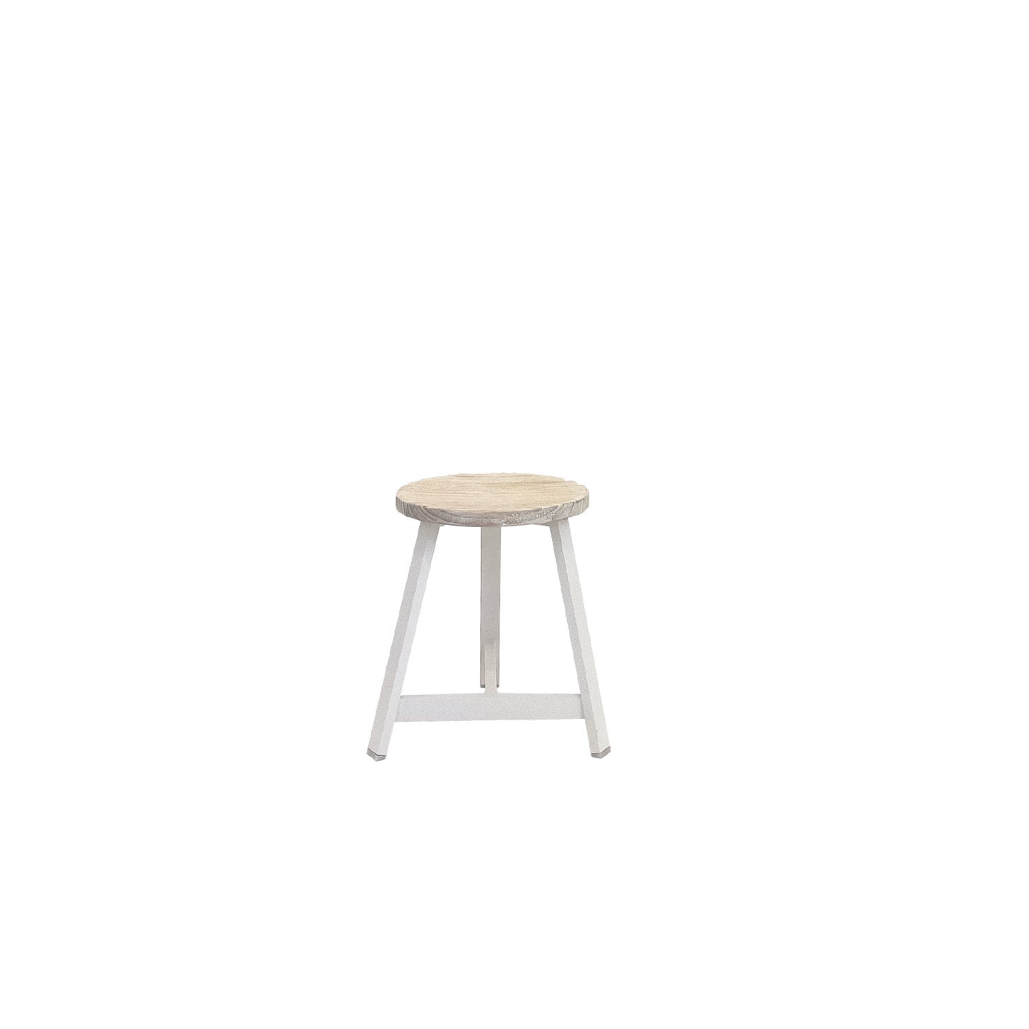Oto Alu Dining Stool - Timber Seat - White / White Wash Rustic