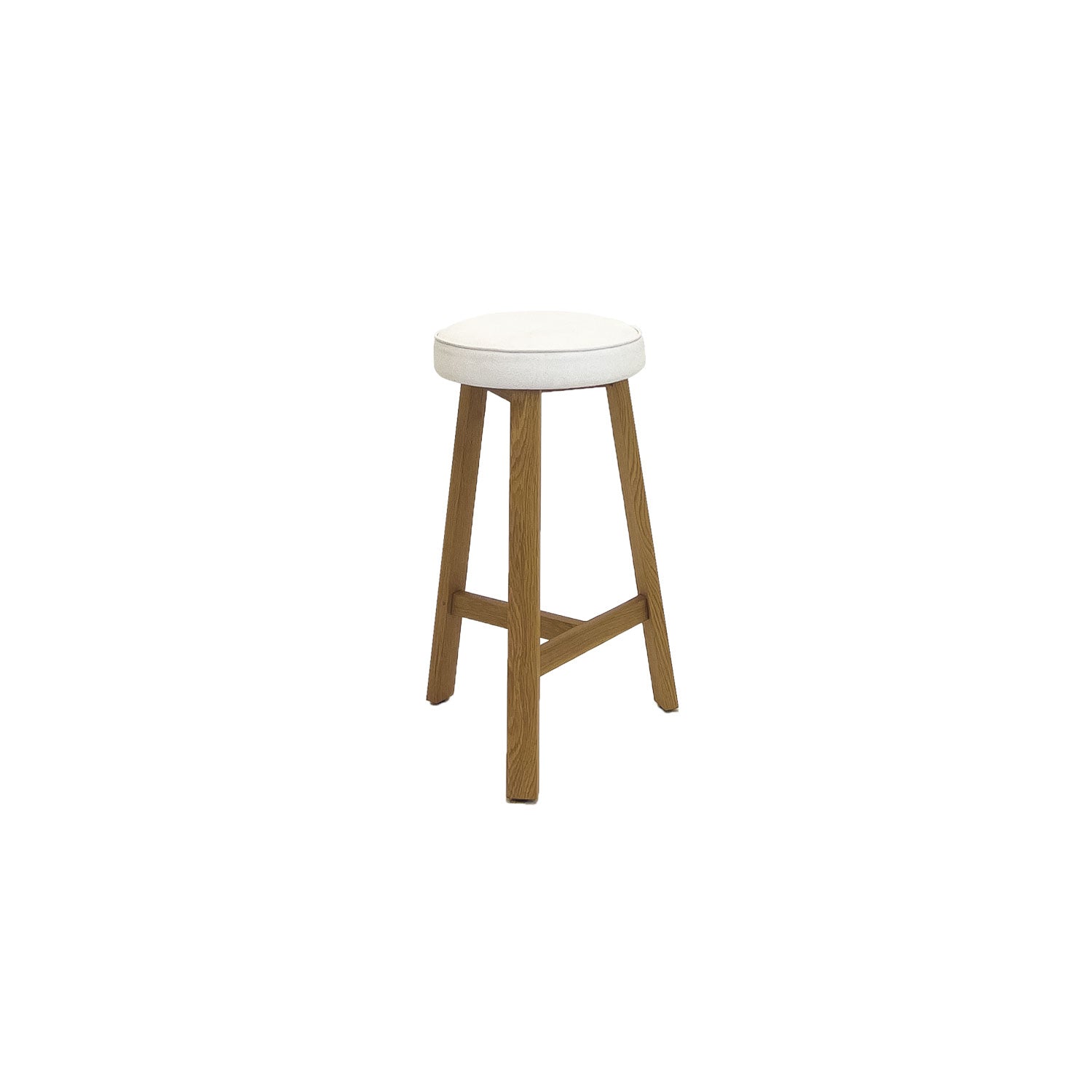 Oto Bar Stool Oak - Upholstered Seat - Faux Leather White