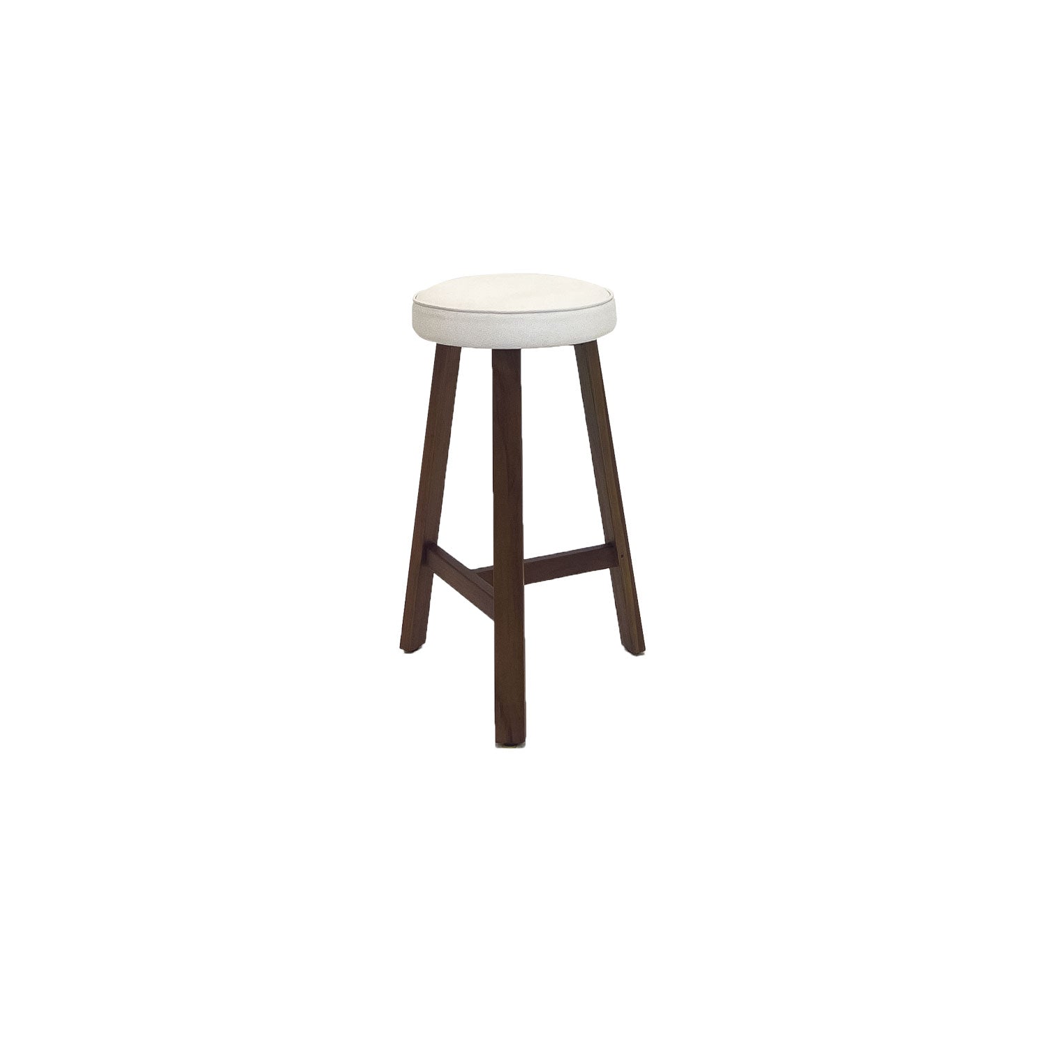 Oto Bar Stool Teak Amber - Upholstered Seat - Faux Leather White