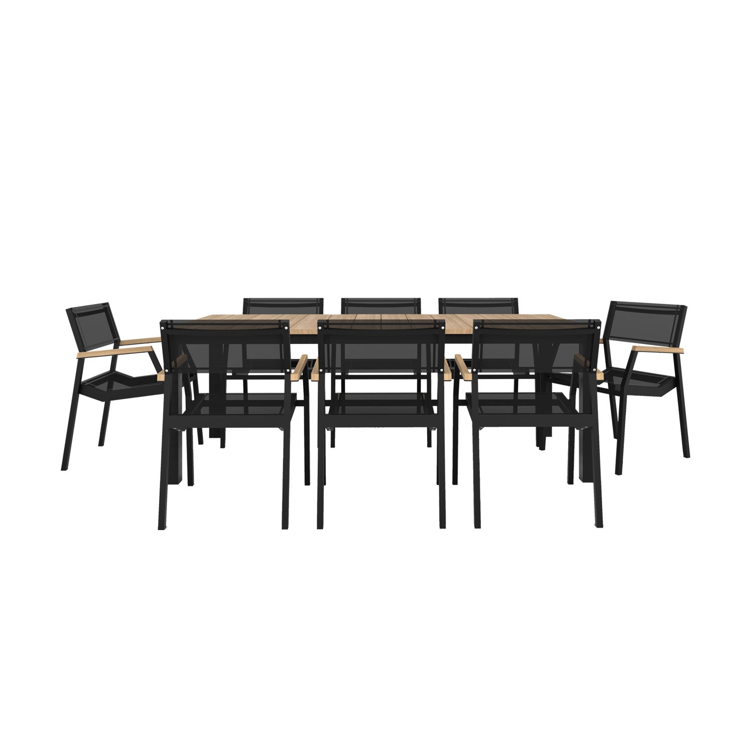 Piav Alu Table and Salma Chair Dining Set - Black - Piav Alu 210x100 + 8 Salma Alu Arm Black