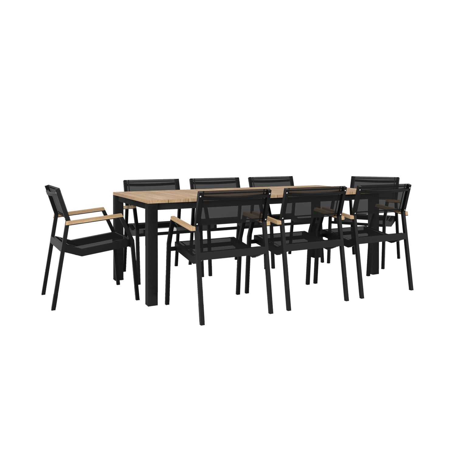 Piav Alu Table and Salma Chair Dining Set - Black - Piav Alu 210x100 + 8 Salma Alu Arm Black