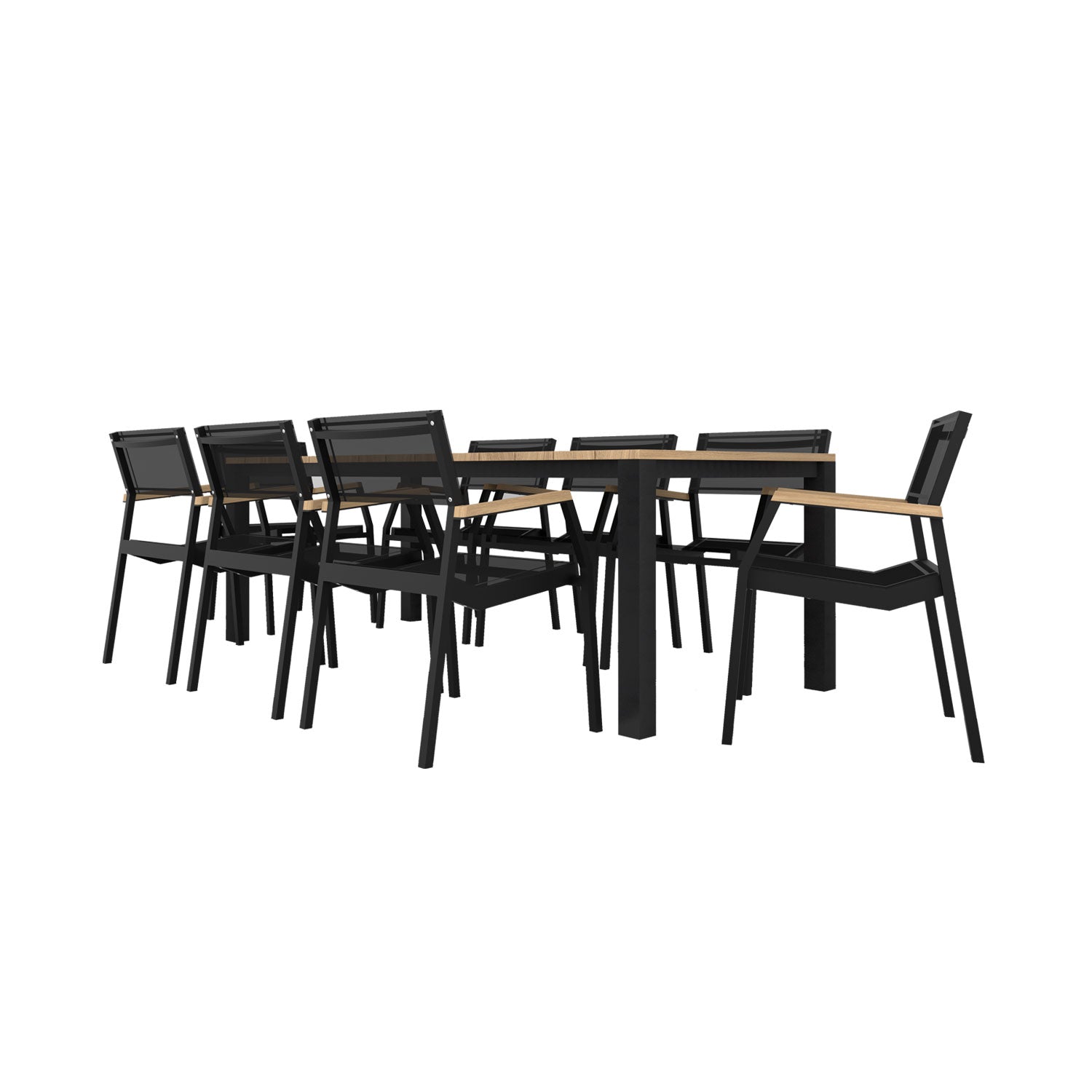 Piav Alu Table and Salma Chair Dining Set - Black - Piav Alu 210x100 + 8 Salma Alu Arm Black