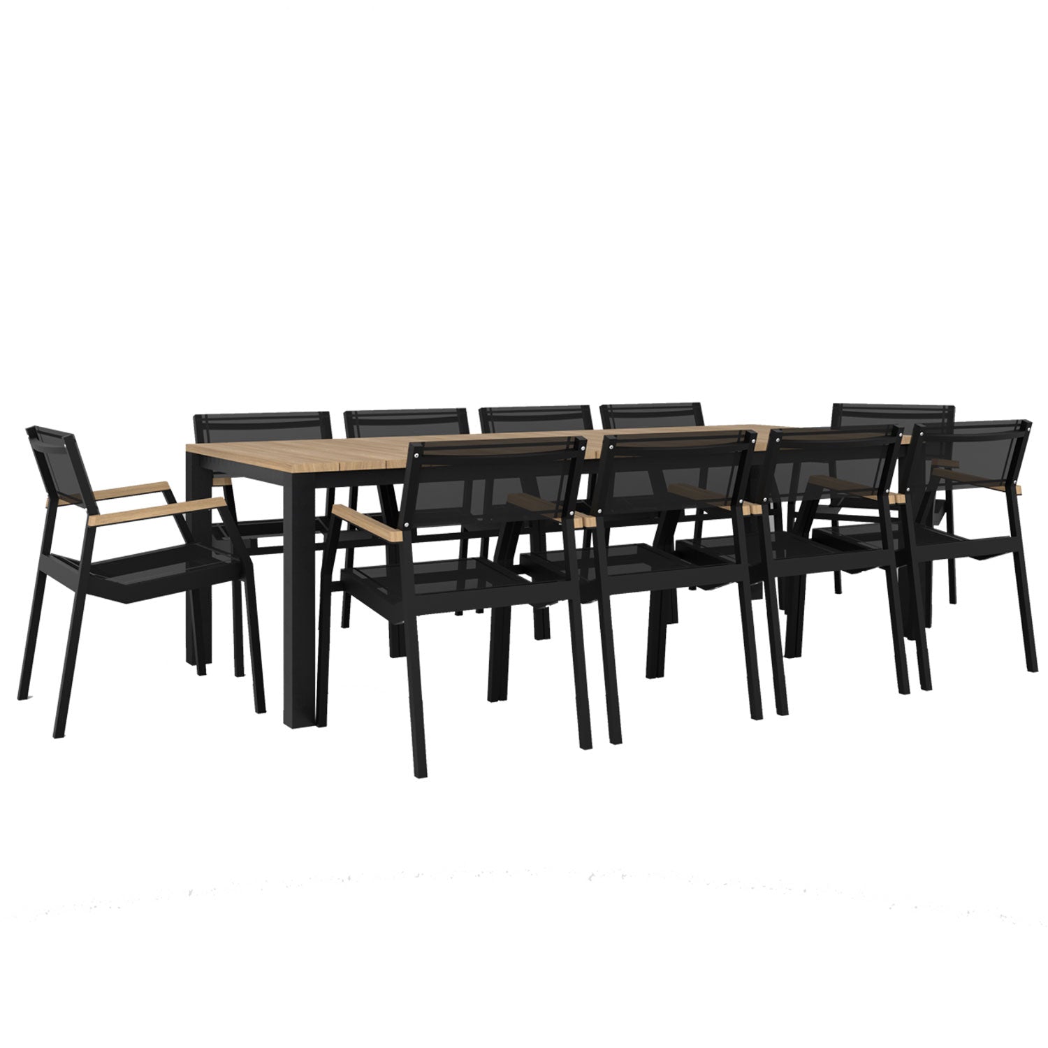 Piav Alu Table and Salma Chair Dining Set - Black - Piav Alu 250x100 + 10 Salma Alu Arm Black