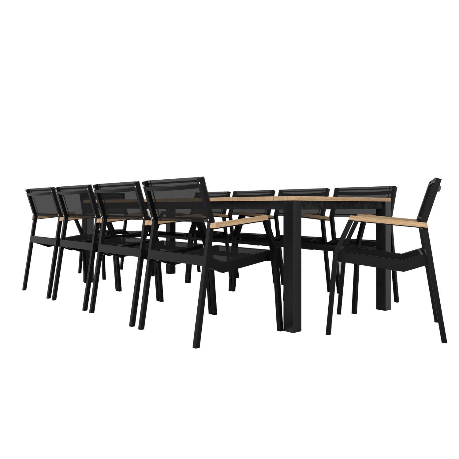 Piav Alu Table and Salma Chair Dining Set - Black - Piav Alu 250x100 + 10 Salma Alu Arm Black