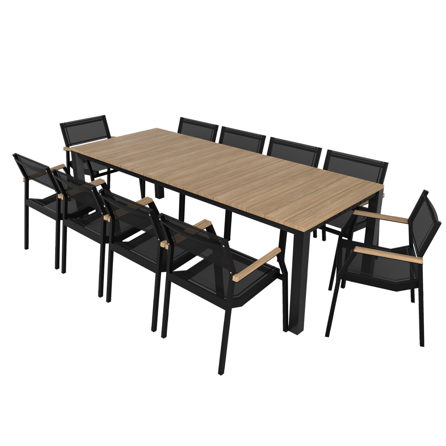 Piav Alu Table and Salma Chair Dining Set - Black - Piav Alu 250x100 + 10 Salma Alu Arm Black