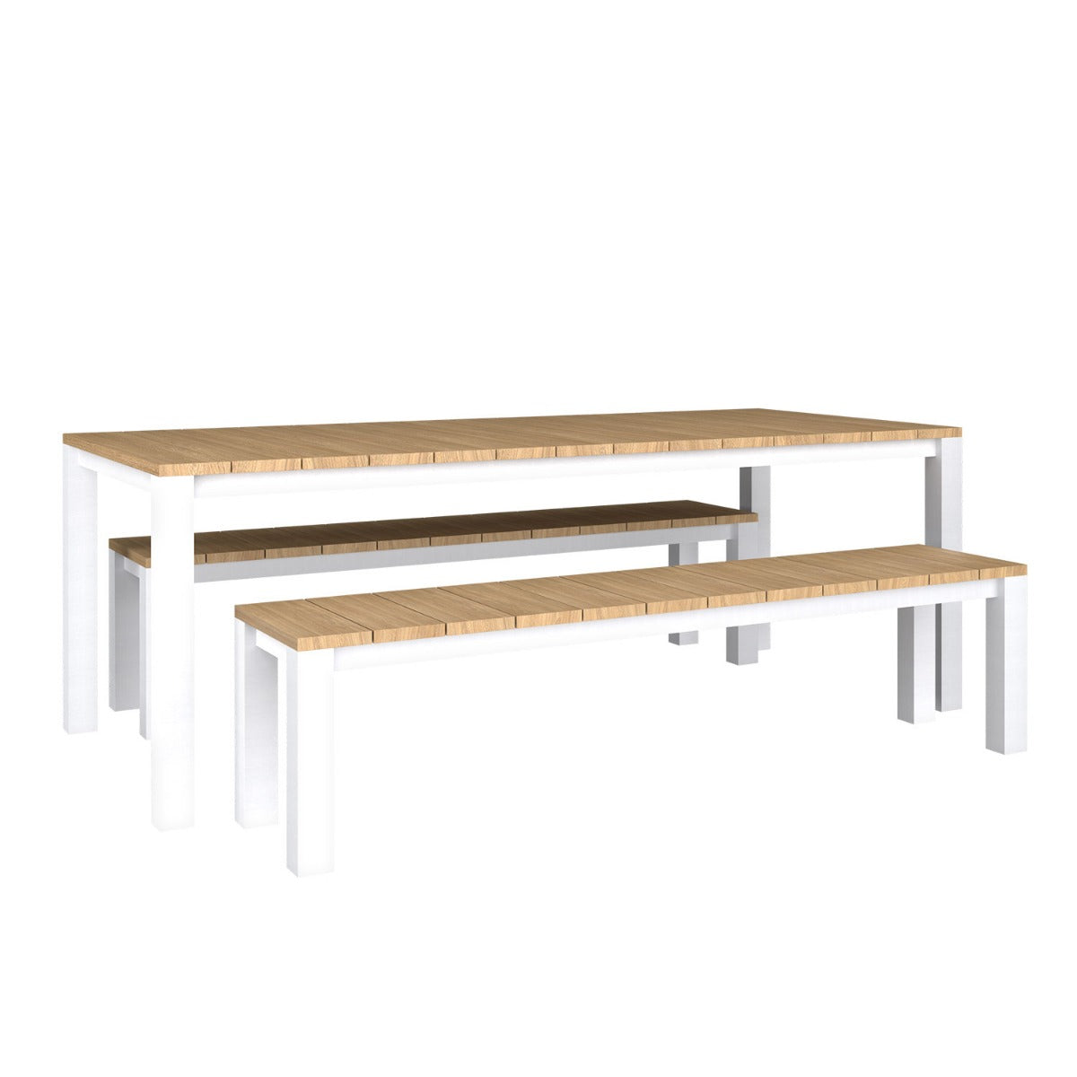 Piav Alu Table and Bench Dining Set - White