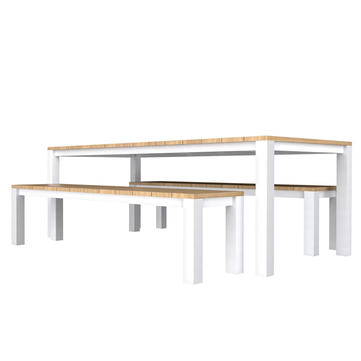 Piav Alu Table and Bench Dining Set - White