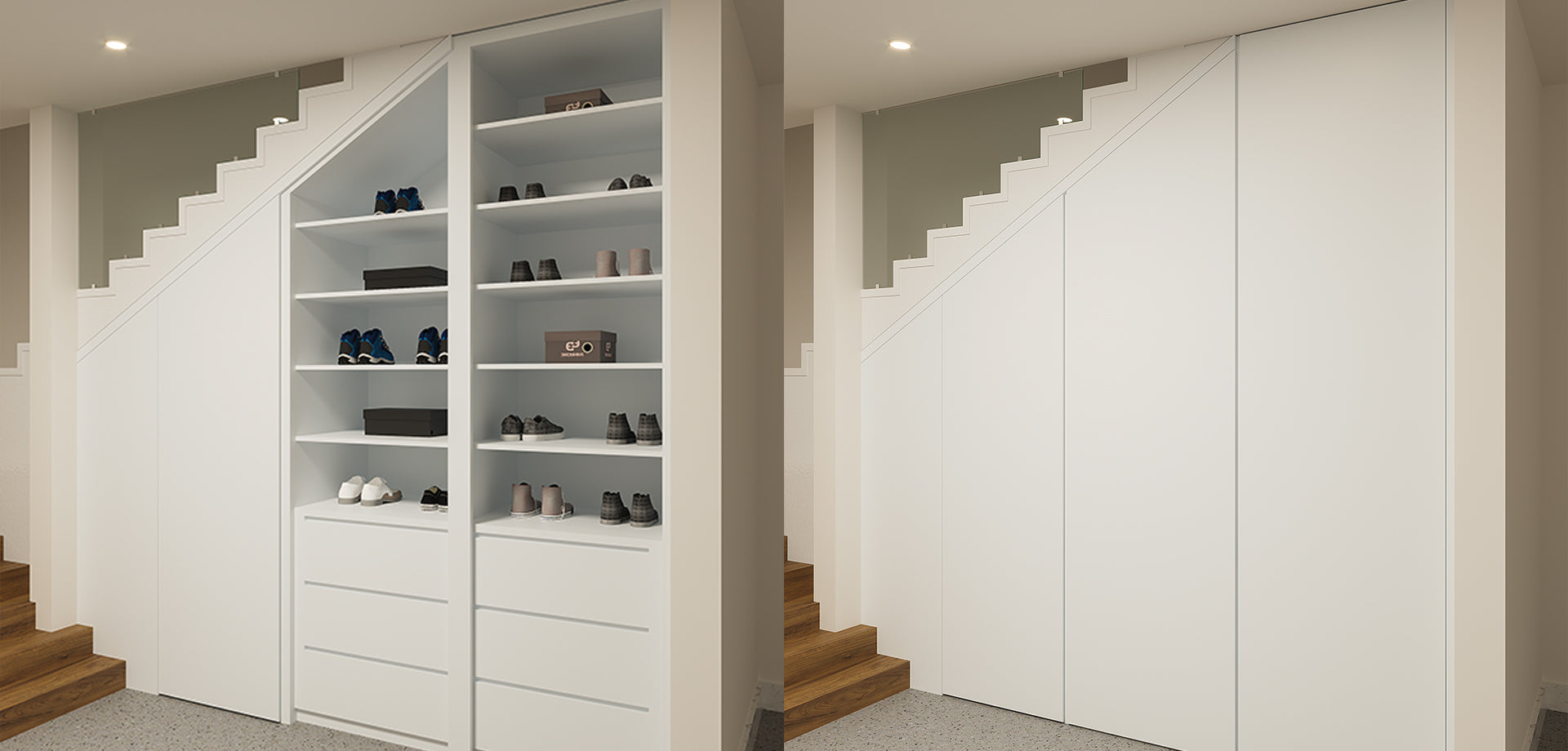 Slanting Ceiling Storage: Under-Stair Joinery