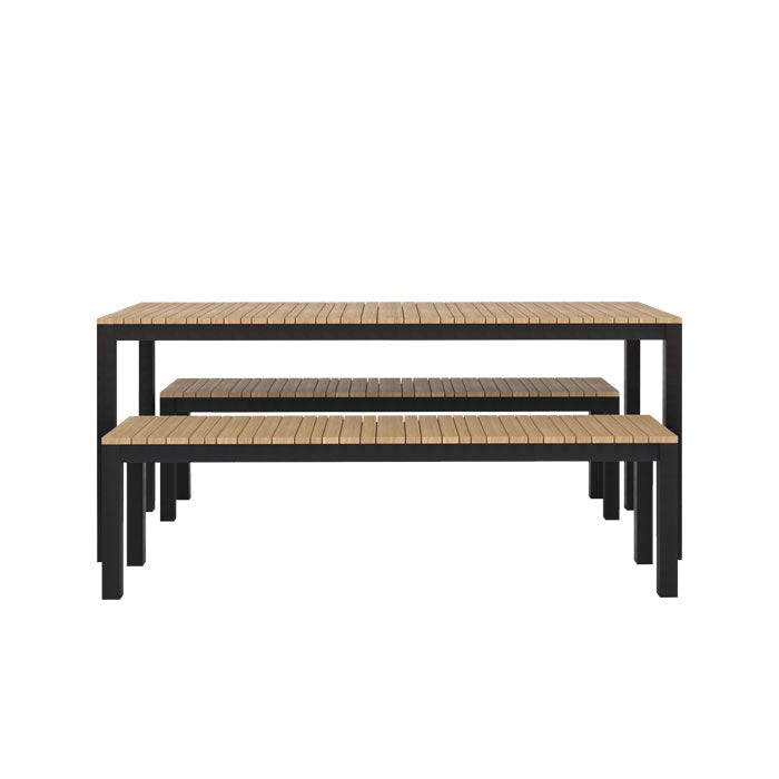 Narrow Width Tandem Alu Table and Bench Dining Set - Black - Tandem 180x70 + 2 Backless Bench