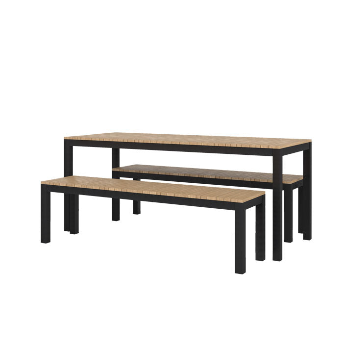 Narrow Width Tandem Alu Table and Bench Dining Set - Black - Tandem 180x70 + 2 Backless Bench