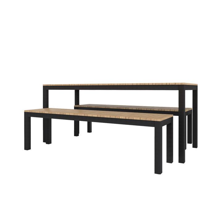 Narrow Width Tandem Alu Table and Bench Dining Set - Black - Tandem 180x70 + 2 Backless Bench