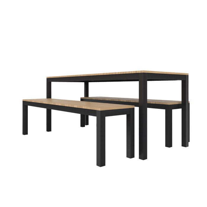 Narrow Width Tandem Alu Table and Bench Dining Set - Black - Tandem 180x70 + 2 Backless Bench