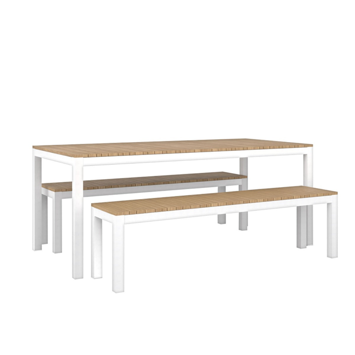 Tandem Alu Table and Bench Dining Set - White