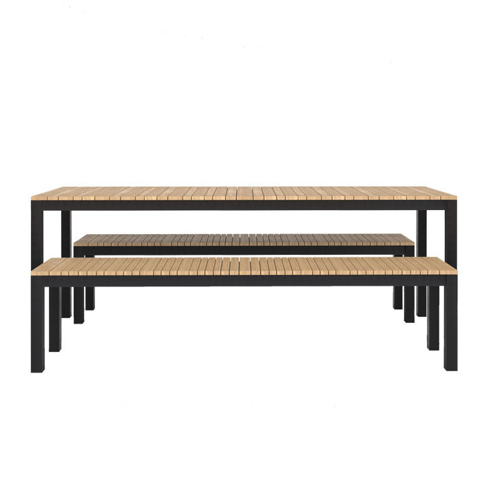Narrow Width Tandem Alu Table and Bench Dining Set - Black - Tandem 210x70 + 2 Backless Bench