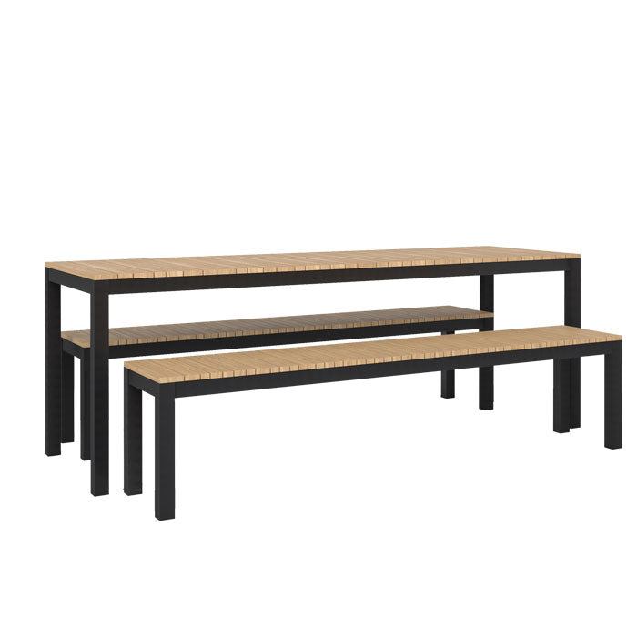 Narrow Width Tandem Alu Table and Bench Dining Set - Black - Tandem 210x70 + 2 Backless Bench
