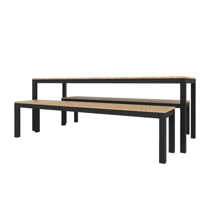 Narrow Width Tandem Alu Table and Bench Dining Set - Black - Tandem 210x70 + 2 Backless Bench