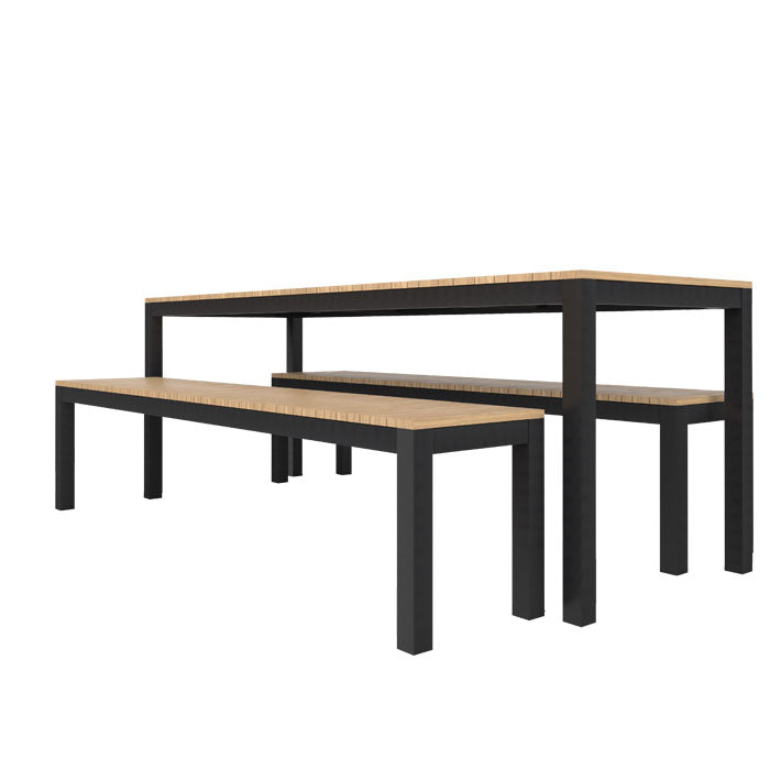 Narrow Width Tandem Alu Table and Bench Dining Set - Black - Tandem 210x70 + 2 Backless Bench