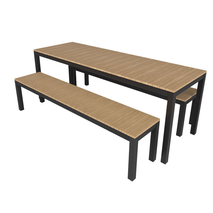 Narrow Width Tandem Alu Table and Bench Dining Set - Black - Tandem 210x70 + 2 Backless Bench