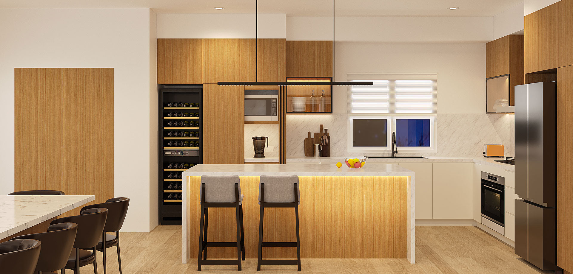 Refined Open-Plan Kitchen with Concealed Utility Zones