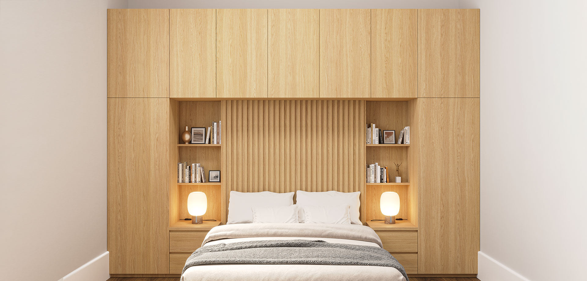 Seamlessly Integrated Sunken Bed with Elegant Storage Solutions